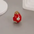 Red enamel Easter egg pendant with white camellia flower rhinestone charm for DIY jewelry making. - Floral Style (H-8081) / Red