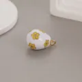Easter egg enamel pendant charm, white and yellow flower jewelry accessory DIY necklace. - Floral Style (H-8081) / White