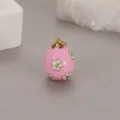 Pink enamel Easter egg charm pendant with white flowers gold plated DIY jewelry accessory - Floral Style (H-8081) / Pink