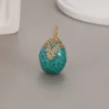 Green Enamel Easter Egg Pendant with Gold Rhinestone DIY Jewelry Accessory Retro Charm - Green and Gold Rhinestone Egg Pendant (H-9446) / Green