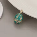 Green enamel Easter egg pendant with sparkling rhinestones and gold vintage design for DIY necklace. - Green Enamel Court Style Pendant (H-9447) / Green