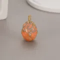 Orange enamel egg pendant, gold-tone cubic zirconia charm for DIY necklace jewelry. - Orange Filigree Style (H-9448) / Pendant Only (No Chain) / Orange
