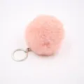 Fluffy pink faux fur pom pom keychain soft bag charm cute car keyring daily accessory - 8cm Faux Fur + Single Ring Clasp / Pink