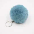 Blue faux fur pom pom keychain fluffy plush bag charm cute car hanging pendant accessory new - 8cm Faux Fur + Single Ring Clasp / Teal
