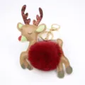 Vista dettagliata del portachiavi natalizio in peluche a renna con corna glitterate. - Portachiavi d'Oro / Borgogna