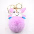 Cute plush pom pom crab keychain fluffy bag charm pink animal keyring women accessories - Gold Keychain / Taro Purple