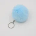 Light blue faux rabbit fur pom pom keychain, cute fluffy bag charm and key ring pendant. - 8cm Faux Fur + Single Ring Clasp / Light Blue