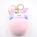 Cute pink crab plush pom-pom keychain, soft bag charm and car key accessory detail shot. - Gold Keychain / Light Pink
