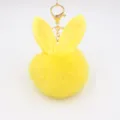 Yellow plush bunny ear keychain cute fluffy pom pom bag charm fluffy accessories - Yellow