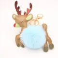 Simpatico portachiavi pompon in peluche di cervo di Natale con corna glitter e anello - Portachiavi d'Oro / Azzurro