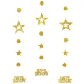 Gold glitter birthday hanging banner with stars and circles for party decoration celebration - Glitter Gold Birthday Banners