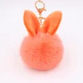 Cute plush rabbit ear pom pom keychain for bags, soft faux fur charm with gold metal clasp. - Orange Red