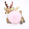 Portachiavi pompon peluche renna di Natale ciondolo borsa grazioso alce regalo - Portachiavi d'Oro / Rosa chiaro