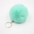 Fluffy mint green faux rabbit fur pom pom keychain, cute bag charm and car key accessory. - 8cm Faux Fur + Single Ring Clasp / Mint Green