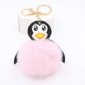 Simpatico portachiavi con pompon di peluche pinguino per donna, morbida borsa charm. - Portachiavi Oro / Rosa chiaro