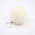 White fluffy pom pom keychain with faux rabbit fur, soft bag charm and cute car hanging ornament. - 8cm Faux Fur + Single Ring Clasp / Beige