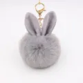 Fluffy bunny ear keychain, faux fur pom pom bag charm, cute plush key ring for women and girls. - Light Gray