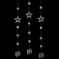 Elegante banner sospeso di compleanno 18 anni argento con stelle e cerchi per la festa. - 18 Anni / Argento