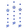 Decorazione sospesa blu per il 30° compleanno con stelle cave e numeri per festa. - 30 Anni / Blu Zaffiro
