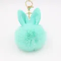 Cute fluffy rabbit ear pom pom keychain faux fur bag charm pendant fluffy ball accessory - Mint Green