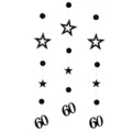 Dettaglio decorazione sospesa in carta nera con stelle e numero 60 per festa di compleanno. - 60 Anni / Nero