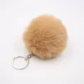 Faux rabbit fur pom pom keychain fluffy bag pendant soft plush key ring fluffy charm - 8cm Faux Fur + Single Ring Clasp / Khaki