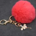 Lindo llavero pompón peluche diamantes imitación bailarina colgante bolso suave - Bailarina - Pelo de conejo Rex sintético / Rojo sandía