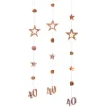 Elegante set di decorazioni sospese per il 40° compleanno in oro rosa con stelle e numeri. - 40 Anni / Oro rosa