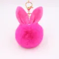 Fuchsia rabbit ear plush pom pom keychain cute fluffy faux fur bag charm ring pendant - Rose Red