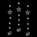 Ghirlanda pendente argentata 40 compleanno con stelle e cerchi per decorazione festa - 40 Anni / Argento