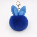 Blue rabbit ear plush pom pom keychain bag charm cute fluffy fur ball pendant for women girls - Sapphire Blue