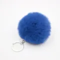 Blue faux fur pom pom keychain fluffy bag charm cute key ring for women car hanging ornament - 8cm Faux Fur + Single Ring Clasp / Dark Blue