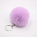 Fluffy purple pom pom keychain, faux rabbit fur bag charm and stylish car hanging pendant. - 8cm Faux Fur + Single Ring Clasp / Light Purple