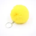 Fluffy yellow pom pom keychain, 8cm faux rabbit fur bag charm and cute car hanging pendant. - 8cm Faux Fur + Single Ring Clasp / Yellow