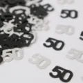 50 Geburtstag Party Tisch Konfetti Schwarz Silber PVC Nummer 50 Tischdeko Streuartikel - Nummer 50 / 10g Packung / Schwarz und Silber