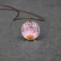 Handmade pressed flower resin round pendant necklace with pink dried botanical floral forest style. - 30mm / Pink