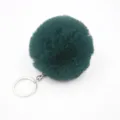 Dark green fluffy faux rabbit fur pom pom keychain bag charm pendant key ring for women - 8cm Faux Fur + Single Ring Clasp / Dark Green