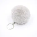 Fuzzy faux rabbit fur pom pom keychain soft fluffy bag charm gray car hanging pendant - 8cm Faux Fur + Single Ring Clasp / Gray