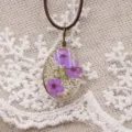 DIY Ovalado Flor Prensada Resina Collar Colgante Púrpura Floral Cadena Clavícula Joyería - Versión antigua púrpura