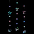 Holographic 40 birthday banner, multicolored cutout star and circle hanging party decoration. - 40 Years Old / Iridescent