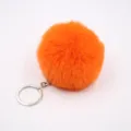Orange fluffy faux fur pom pom keychain, soft bag charm and cute car hanging accessory for daily. - 8cm Faux Fur + Single Ring Clasp / Orange