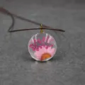 Dried flower glass pendant necklace crystal daisy resin jewelry botanical detail close up - 30mm / Fuschia