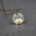 Pressed flower glass pendant necklace, handmade dried daisy resin jewelry detail close up. - 30mm / White