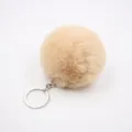 Fluffy plush pom pom keychain detail shot, soft faux rabbit fur charm for bags and cars. - 8cm Faux Fur + Single Ring Clasp / Nude