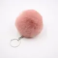 Fluffy pink faux fur pom pom keychain with metal ring cute bag charm car pendant accessory - 8cm Faux Fur + Single Ring Clasp / Dusty Pink