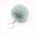 Mint green faux rabbit fur pom pom keychain fluffy bag charm cute car pendant accessory - 8cm Faux Fur + Single Ring Clasp / Matcha Green