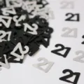 Schwarz silberne Nummer 21 Konfetti Tischdeko für Geburtstag Party Jubiläum Deko. - Nummer 21 / 10g Packung / Schwarz und Silber