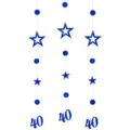 Set di decorazione sospesa per il 40° compleanno con eleganti stelle e cerchi metallici blu. - 40 Anni / Blu Zaffiro