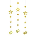 Decorazioni sospese dorate per 40° compleanno con stelle e cerchi per festa a tema - 40 Anni / Oro