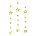 Set di decorazioni sospese per 50° compleanno oro con stelle e cerchi per feste. - 50 Anni / Oro